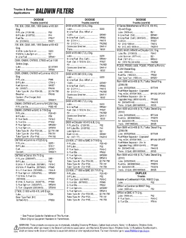 Baldwinfilters cross-references for trucks and buses