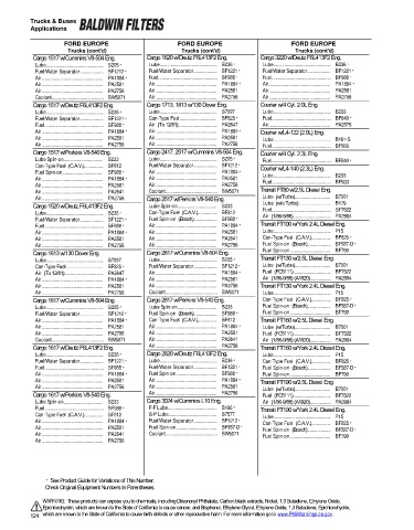 Baldwinfilters cross-references for trucks and buses