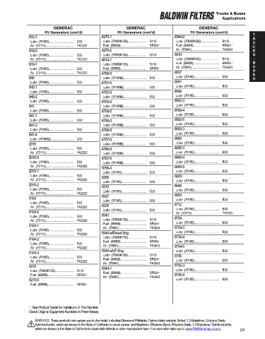 Baldwinfilters cross-references for trucks and buses