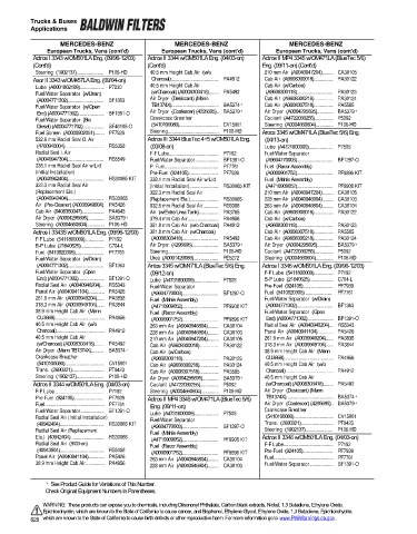 Baldwinfilters cross-references for trucks and buses