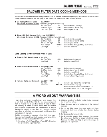 Baldwinfilters cross-references for trucks and technics