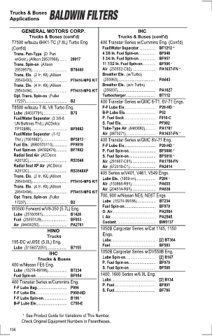 Baldwinfilters cross-references for tractors