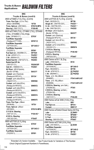 Baldwinfilters cross-references for tractors