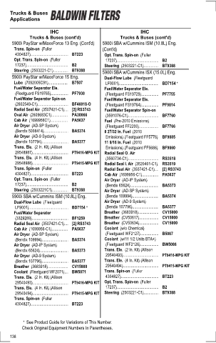 Baldwinfilters cross-references for tractors