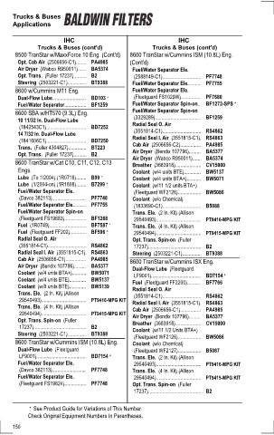Baldwinfilters cross-references for tractors