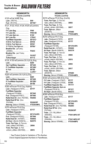 Baldwinfilters cross-references for tractors