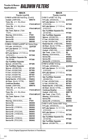 Baldwinfilters cross-references for tractors