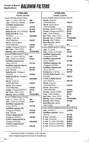 Baldwinfilters cross-references for tractors