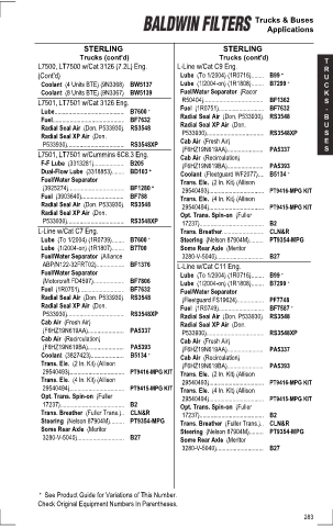 Baldwinfilters cross-references for tractors