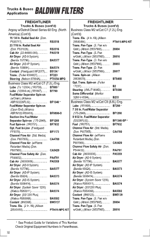 Baldwinfilters cross-references for tractors