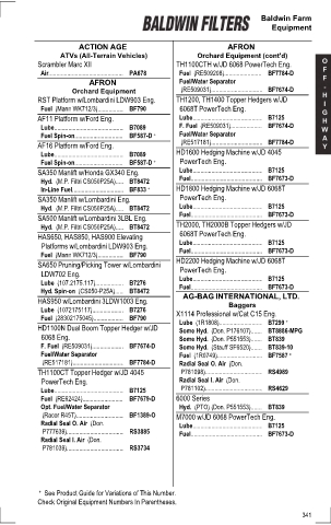 Baldwinfilters cross-references for tractors