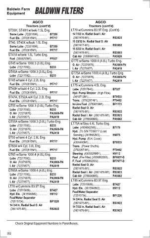 Baldwinfilters cross-references for tractors