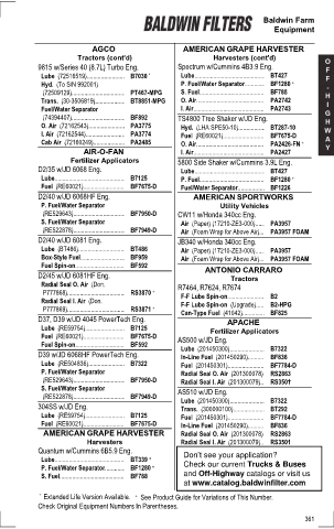 Baldwinfilters cross-references for tractors