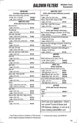 Baldwinfilters cross-references for tractors