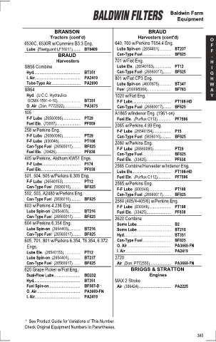 Baldwinfilters cross-references for tractors
