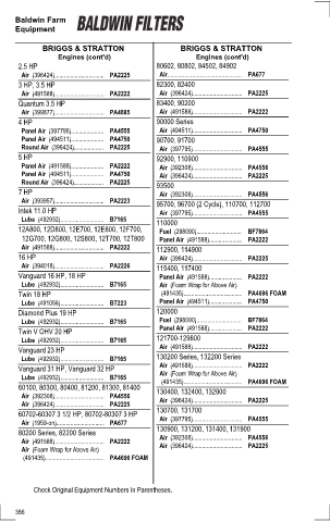 Baldwinfilters cross-references for tractors