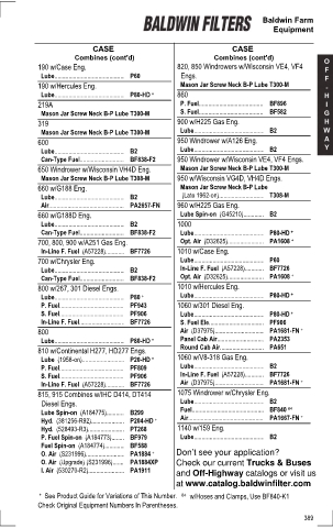Baldwinfilters cross-references for tractors