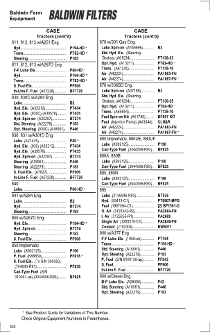 Baldwinfilters cross-references for tractors
