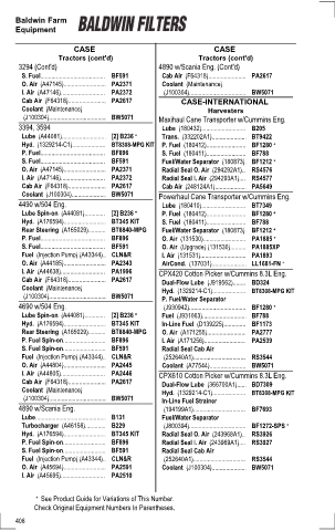 Baldwinfilters cross-references for tractors