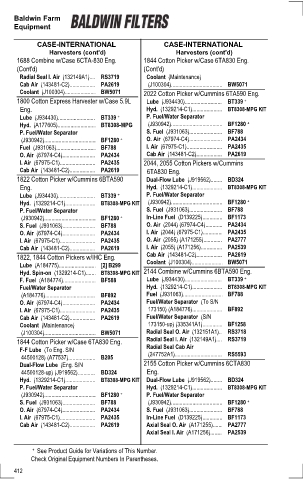 Baldwinfilters cross-references for tractors