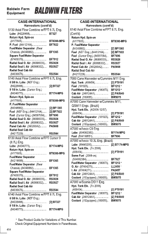 Baldwinfilters cross-references for tractors