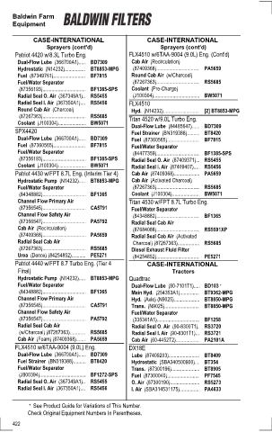 Baldwinfilters cross-references for tractors