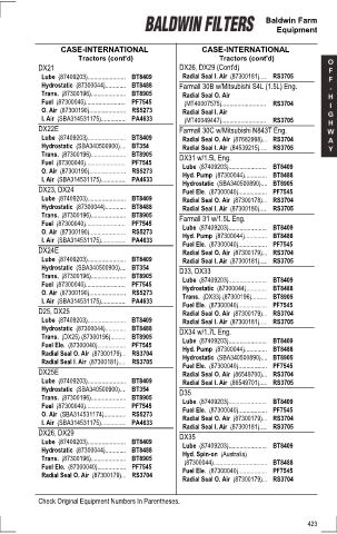 Baldwinfilters cross-references for tractors
