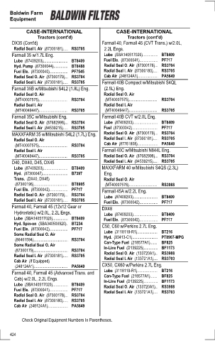 Baldwinfilters cross-references for tractors