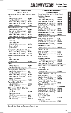 Baldwinfilters cross-references for tractors