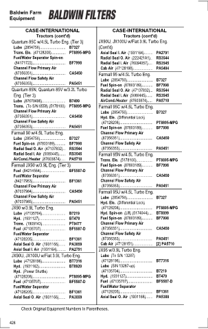 Baldwinfilters cross-references for tractors