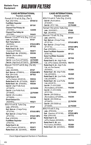 Baldwinfilters cross-references for tractors