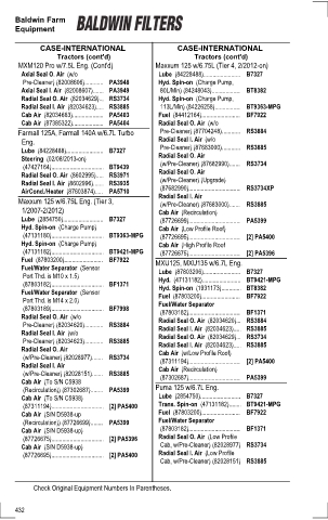 Baldwinfilters cross-references for tractors