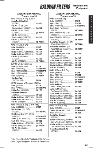 Baldwinfilters cross-references for tractors