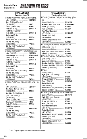 Baldwinfilters cross-references for tractors