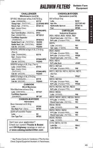 Baldwinfilters cross-references for tractors