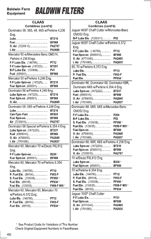 Baldwinfilters cross-references for tractors
