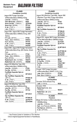 Baldwinfilters cross-references for tractors