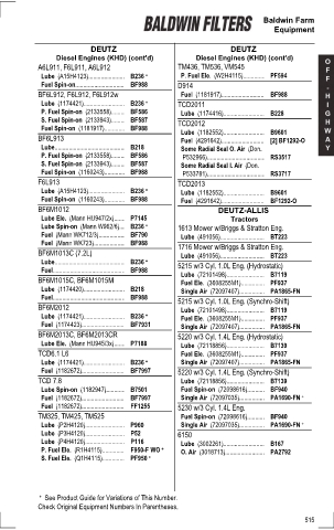 Baldwinfilters cross-references for tractors