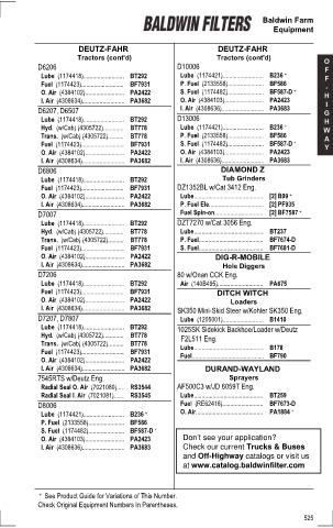 Baldwinfilters cross-references for tractors