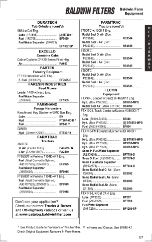 Baldwinfilters cross-references for tractors