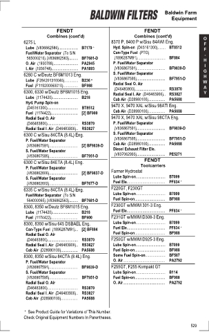 Baldwinfilters cross-references for tractors