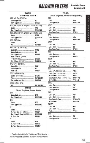 Baldwinfilters cross-references for tractors