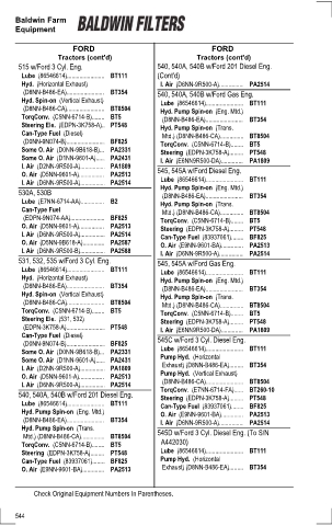 Baldwinfilters cross-references for tractors