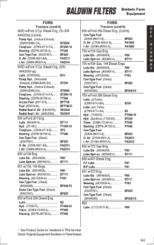 Baldwinfilters cross-references for tractors