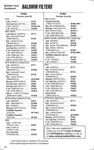 Baldwinfilters cross-references for tractors