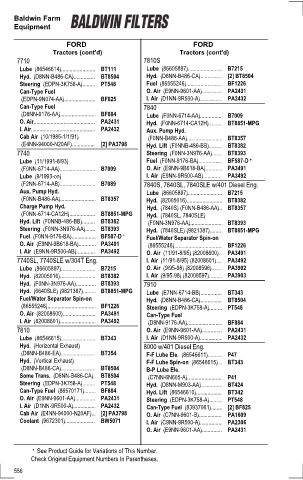 Baldwinfilters cross-references for tractors
