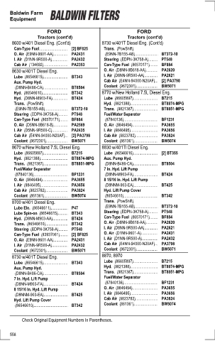 Baldwinfilters cross-references for tractors