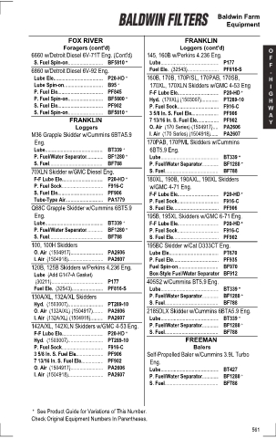 Baldwinfilters cross-references for tractors