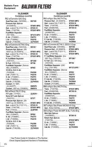 Baldwinfilters cross-references for tractors