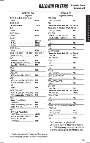 Baldwinfilters cross-references for tractors